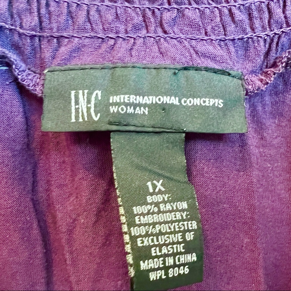 INC Purple and Ivory Embroidered Blouse 1X - Picture 4 of 4